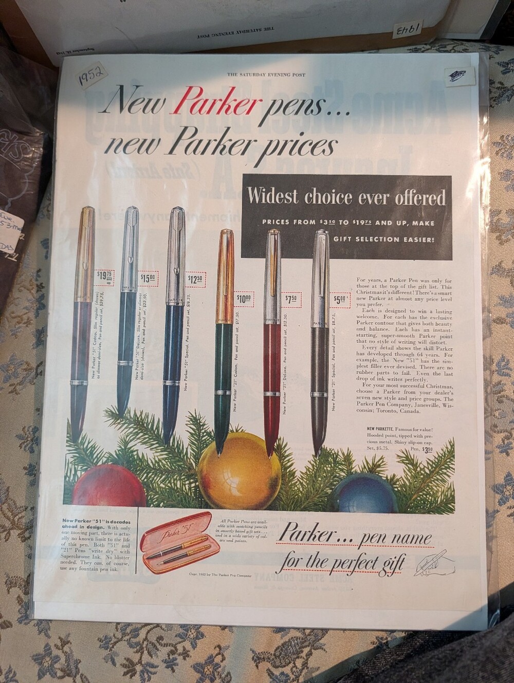 Parker Fountain Pens Vintage Poster In Black, Navy, Burgundy, Gold and Silver